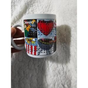 Vintage 1997 Westwood Calendar Coffee Tea Mug Cup 4" White Months & Days Listed